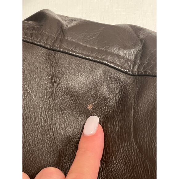 Vintage All American Men's Brown Leather Down Long Hooded Zip Coat Size Large - Picture 4 of 13